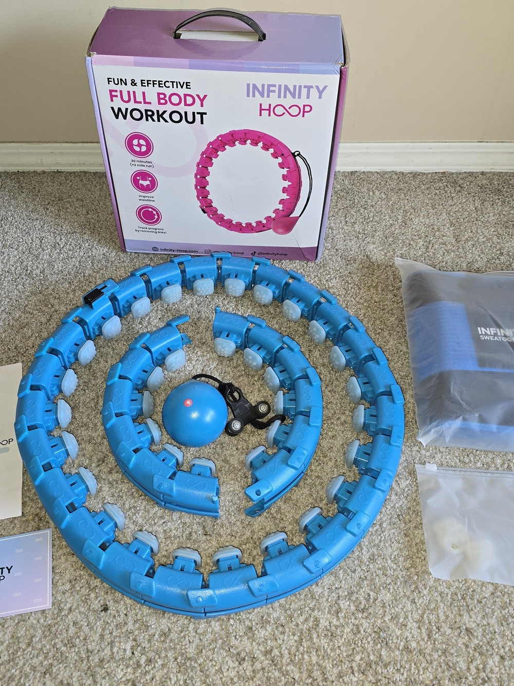 INFINITY Hoop with Weighted Ball, Two 6" Extensions, 2x/3x. Sweat Belt Is New.